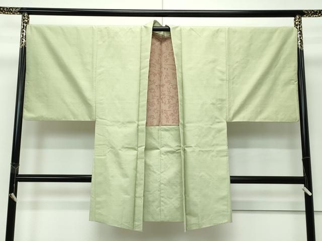 平和屋着物 上 本場結城紬 重要無形文化財 男性 長羽織 柳茶色 羽裏 鳥獣戯画 CZAA4279s5