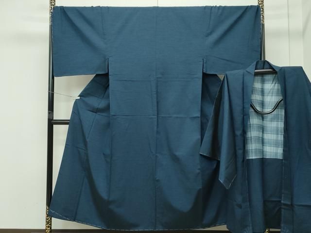 平和屋着物 上 男性 紬 アンサンブル キングサイズ 色無地 鉄御納戸色 CZAA4289s5