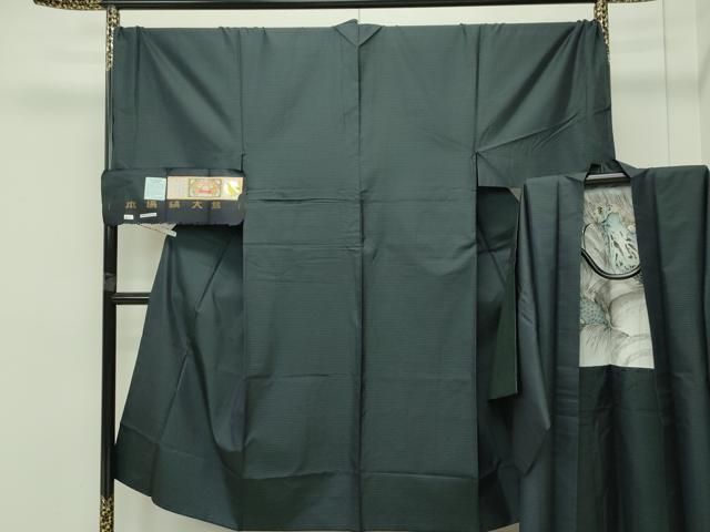 平和屋着物 上 男性 本場縞大島紬 アンサンブル キングサイズ 縞格子 堀之内織物謹製 証紙付き CZAA4294s5