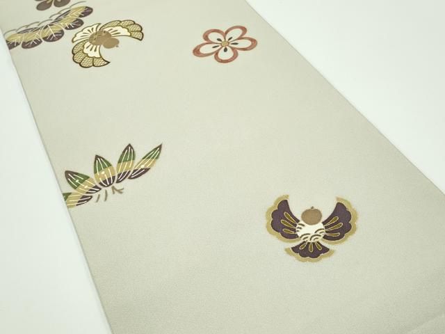 平和屋着物 上 全通柄袋帯 京香織工房 松竹梅 ふくら雀 金彩 白橡色地 s 5