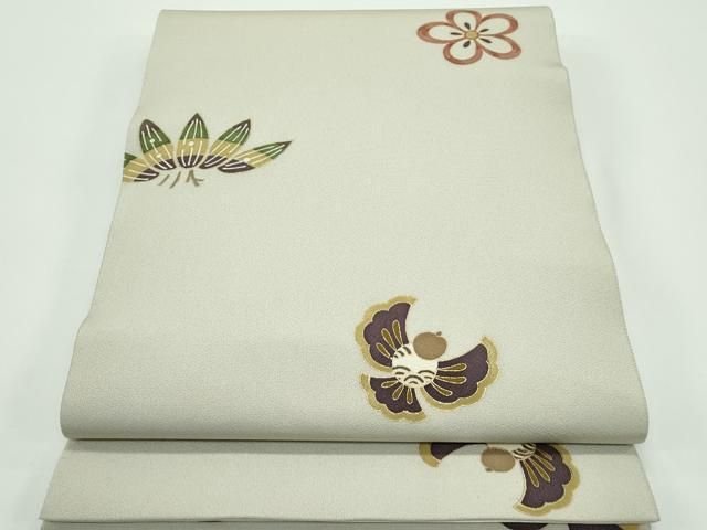 平和屋着物 上 全通柄袋帯 京香織工房 松竹梅 ふくら雀 金彩 白橡色地 s 5