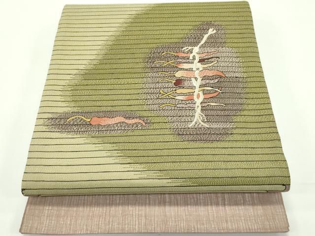 平和屋着物 上 夏物 明綴れ 太鼓柄袋帯 成り物 柴染色地 ますいわ屋扱い s 5