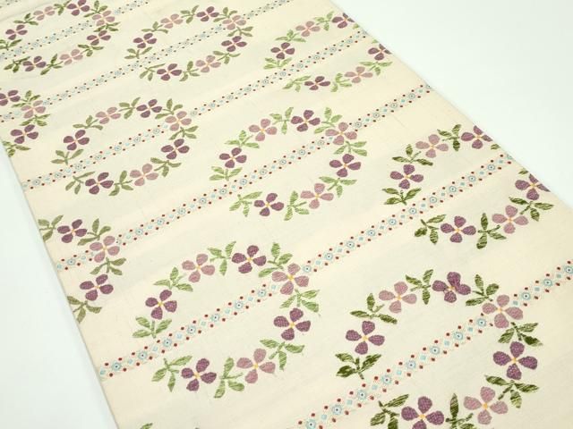 平和屋着物 上 六通柄袋帯 唐織 杉村 花丸文 浅黄色地 s 5