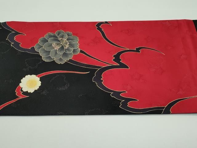  平和屋着物 上 太鼓柄袋帯 草花文 黒地 銀通し地 s 5 袋帯 帯