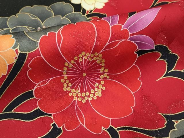 草花文 黒地