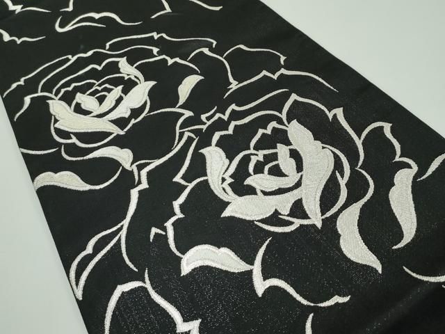 平和屋着物 上 六通柄袋帯 薔薇 黒地 銀糸 s 5