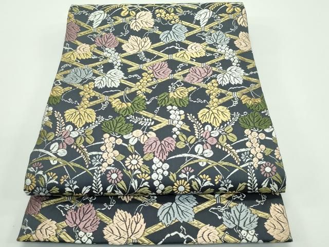 平和屋着物 上 山口美術織物 皇室 伊勢神宮御用 西陣織 山口克爾監修 太鼓柄袋帯 唐織 葡萄蔦の葉文 金糸 s 5