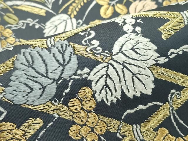  平和屋着物 上 山口美術織物 皇室 伊勢神宮御用 西陣織 山口克爾監修 太鼓柄袋帯 唐織 葡萄蔦の葉文 金糸 s 5 袋帯 帯