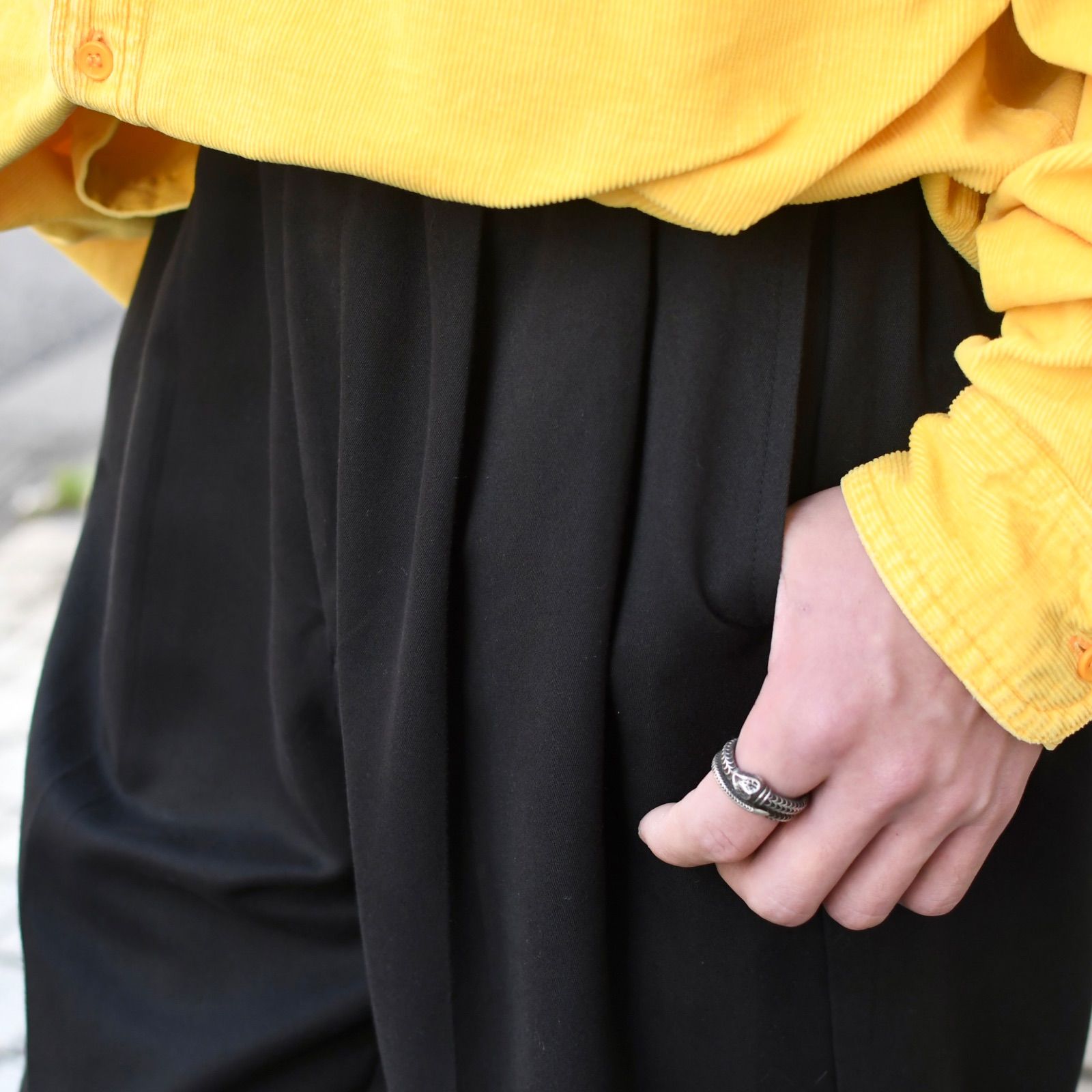 古着 Craft-barrow スムース 2タック スラックス タックパンツ ブラック