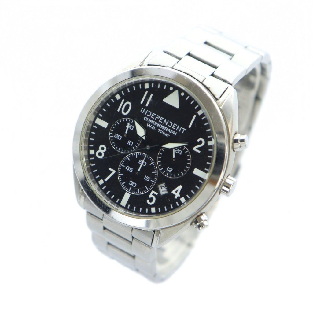 インディペンデント J 525 003505 03 腕時計 ウォッチ クォーツ クロノグラフ カレンダー付き 黒文字盤 シルバー色 GY 18 MQ
