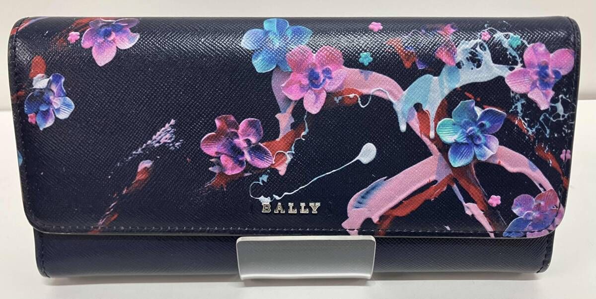 BALLY バリー 長財布 花柄 ネイビー