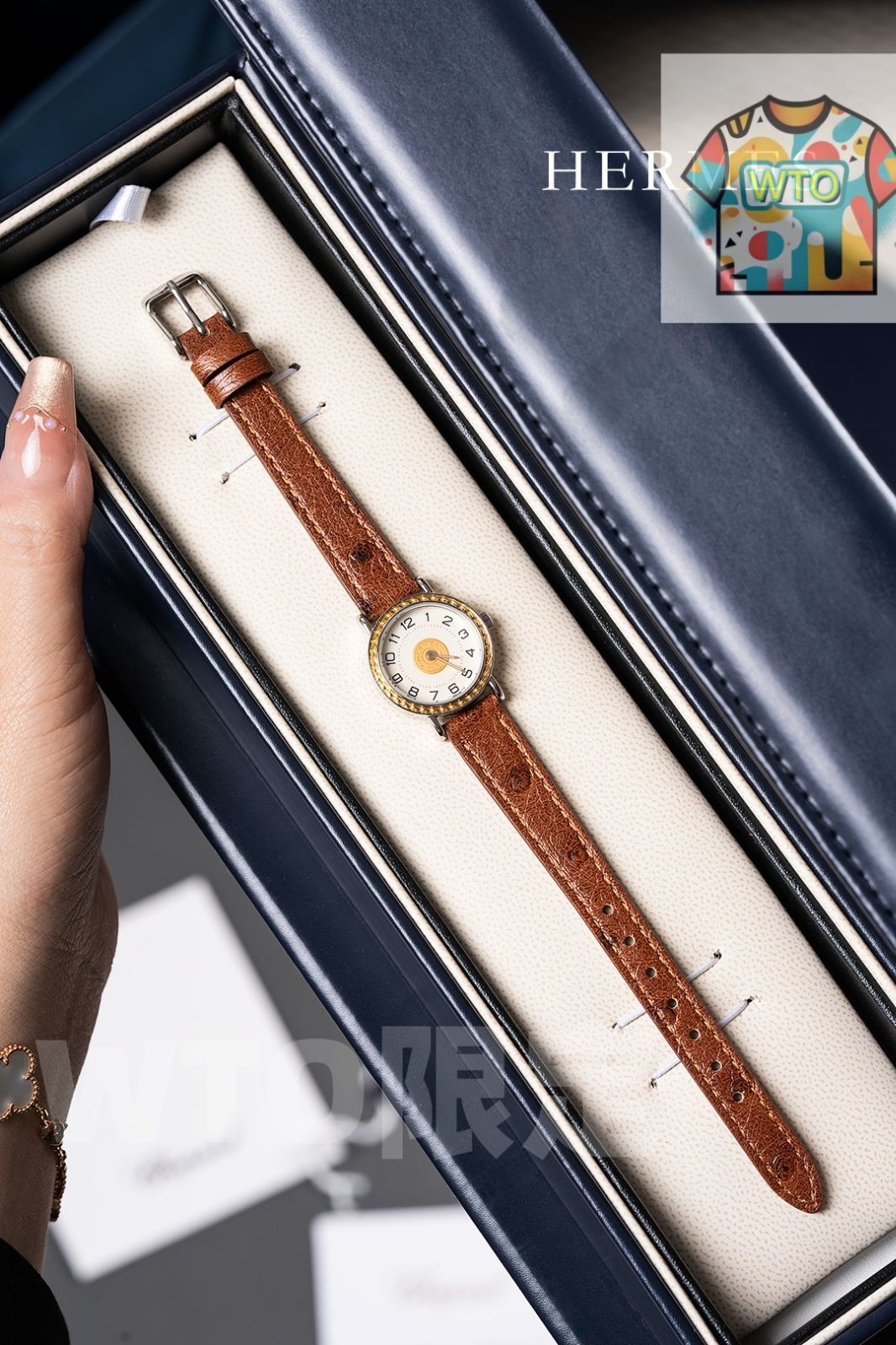 WTO通販 HERMES エルメス ゴールドコイン 時計 原裝オーストリッチレザーストラップを採用-WTO輸入-QFL91