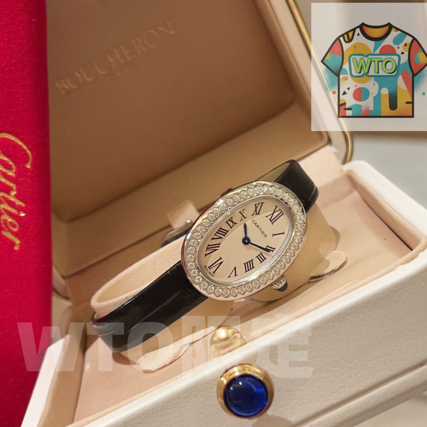  WTO通販 Cartier カルティエ バイニュアールシリーズ 一つの凸円形サファイアを象嵌-WTO輸入-EVM 71 腕時計(デジタル) 時計