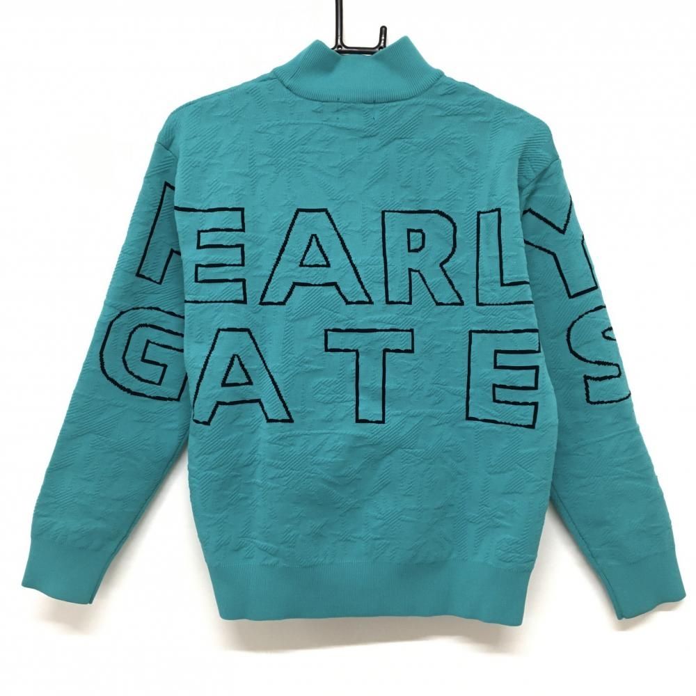 超 パーリーゲイツ ハイネックセーター ブルーグリーン 総柄編み ニット レディース 0 S ゴルフウェア モデル PEARLY GATES