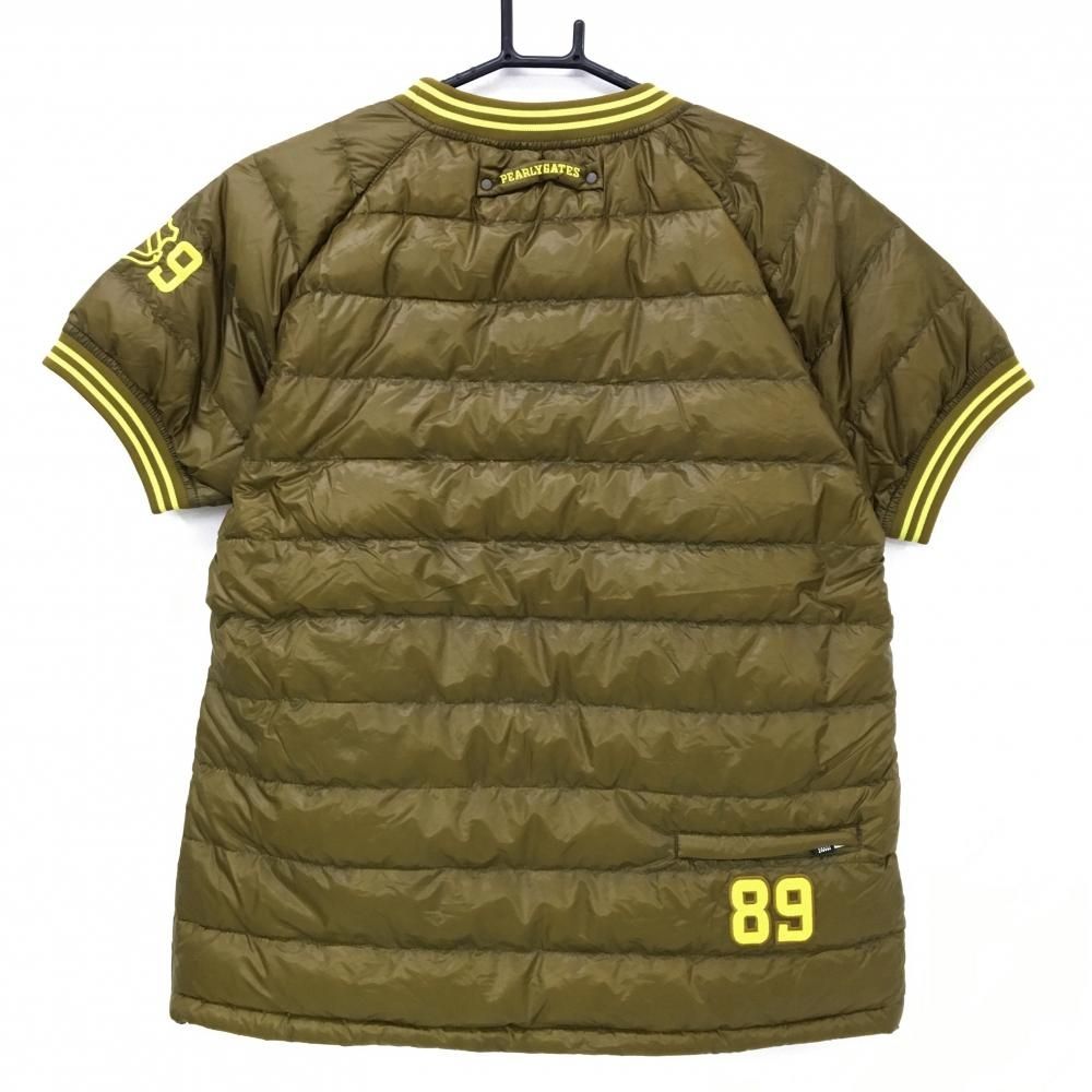 パーリーゲイツ 半袖ダウンスニード カーキ×イエロー 軽量ナイロン ブルゾン レディース 1 M ゴルフウェア PEARLY GATES