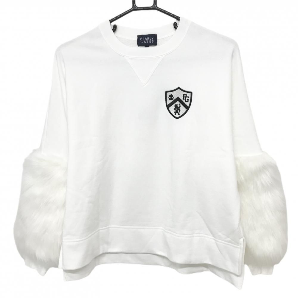 パーリーゲイツ トレーナー 白 袖ファー レディース 0 S ゴルフウェア PEARLY GATES