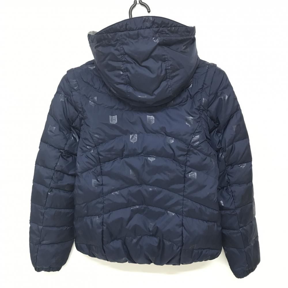 キャロウェイ 4 WAYダウンジャケット ネイビー 地模様 フード 袖着脱可 レディース S ゴルフウェア Callaway