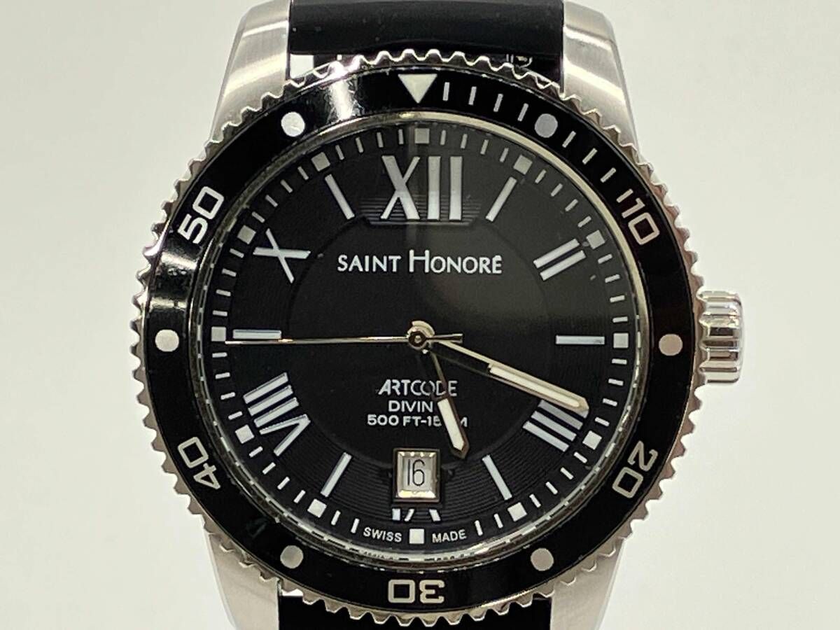 属 SAINT HONORE サントノーレ ART CODE 861670 クォーツ ブラック メンズ アナログ デイト表示 稼動品 腕時計