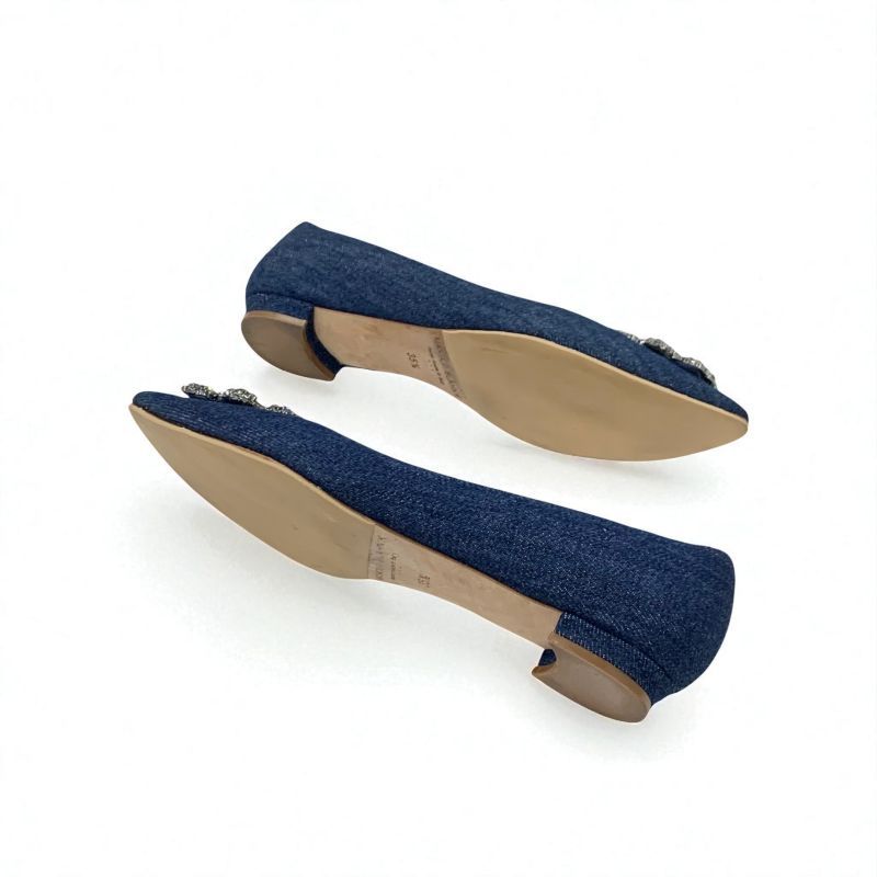 限定品　新品　マノロブラニク　ハンギシ　フラット　ブルー　パンプス　36.5 マノロブラニク MANOLO BLAHNIK ハンギシ フラットシューズ 靴
