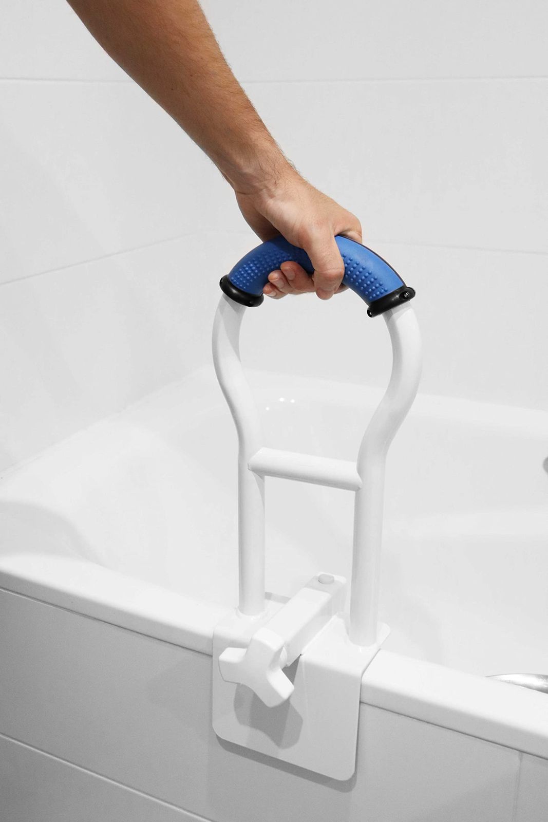 KMINA パッド入りバスタブハンドルグラブバー フラット リム バスタブ 9 cm 高齢者用のタブレールのクランプ 浴槽の側面用タブグラブバー 浴室用バスタブ安全レール バスタブアシスタンス ブルー