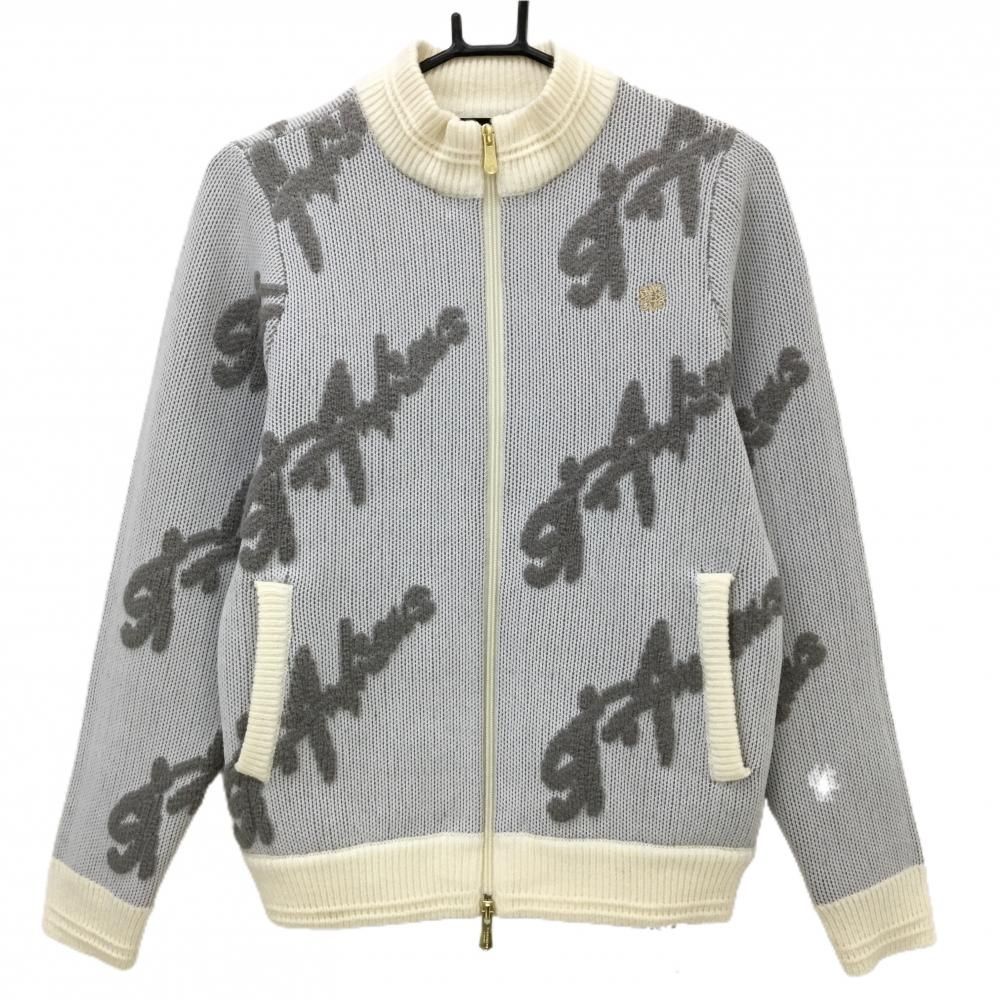 美品】セントアンドリュース ニットジャケット 白×グレー 総柄 ウール