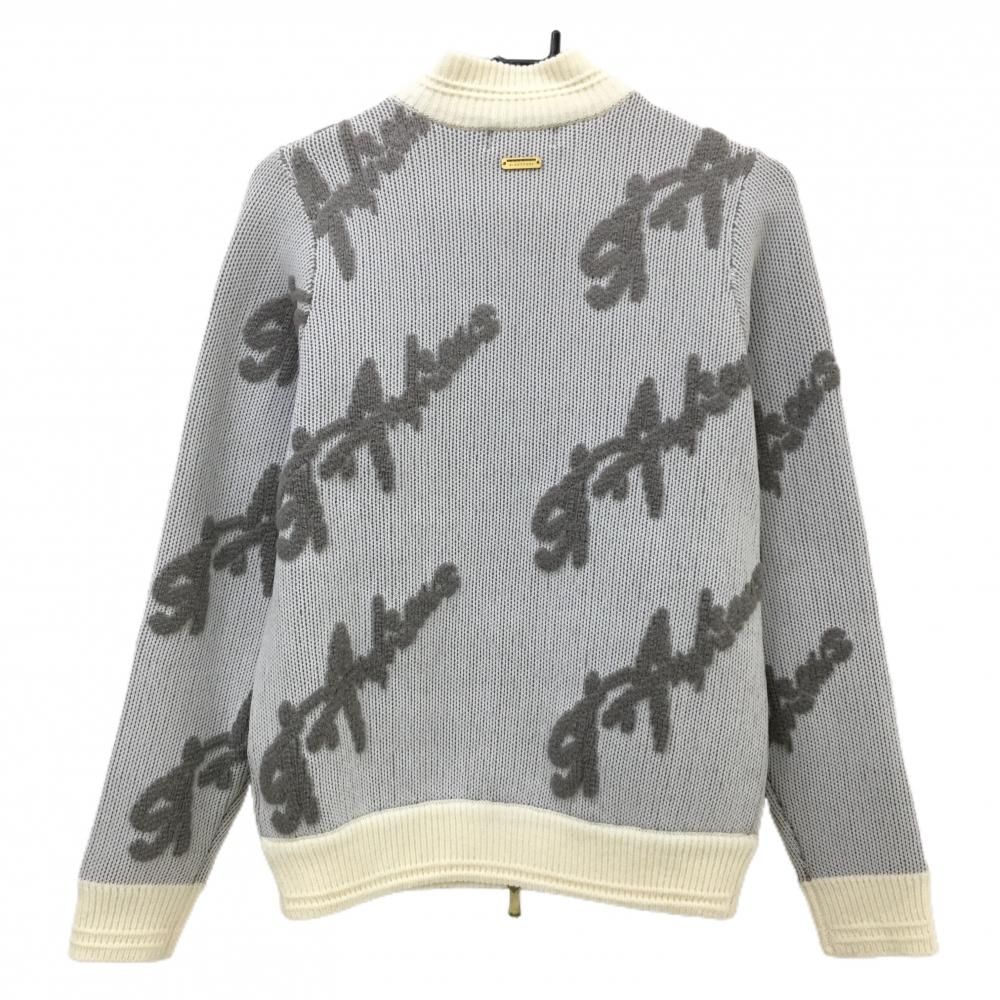 St ANDREWS セントアンドリュース　裏地付き　ニット　ジャケット　ゴルフ 美品】セントアンドリュース ニットジャケット 白×グレー 総柄 ウール