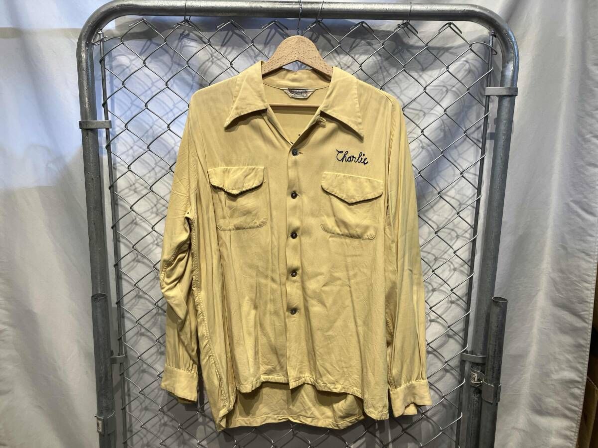 60-70s Swingstar ボーリングシャツ 長袖シャツ スイングスター レーヨン イエロー サイズ16 half