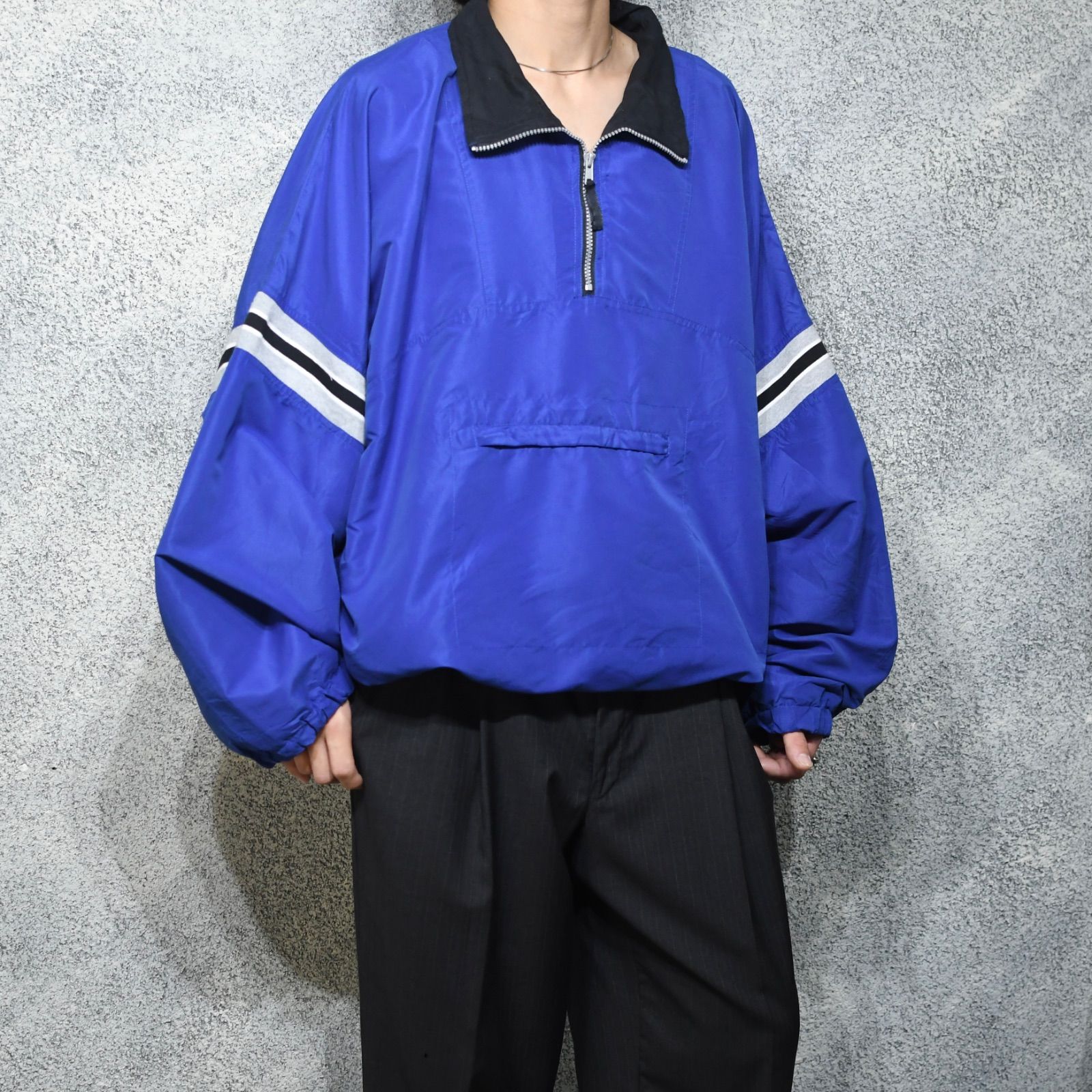 古着 フェイクスウェード ナイロンプルオーバー 切り替え ハーフジップ プルオーバー