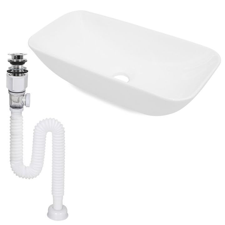 洗面ボウル 手洗い器 手洗いボウル 陶器製 小さなトイレに適し 洗面台 長さ47 cmx幅さ23.5 cmx高さ11 cm 含排水管