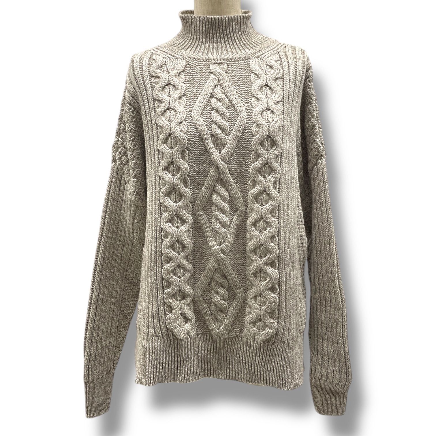 aran WOOLLEN MILLS アランウーレンミルズ ハイネック ケーブルニット プルオーバー セーター タートルネック 20-080-230-0024-3-0 茶色 ブラウン ワンサイズ レディース 冬 ゴーゴー古着 4 No.1173