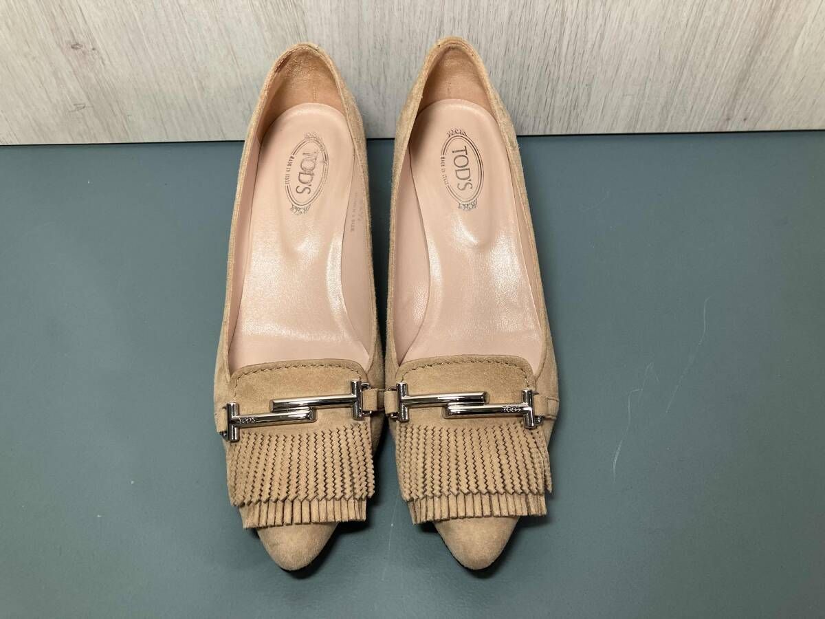 箱 保存袋付 TOD’S トッズ フリンジ パンプス サイズ34.5 ベージュ