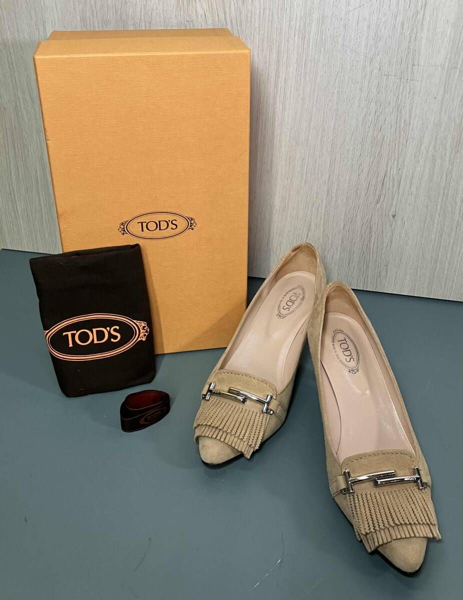 箱 保存袋付 TOD’S トッズ フリンジ パンプス サイズ34 5 ベージュ
