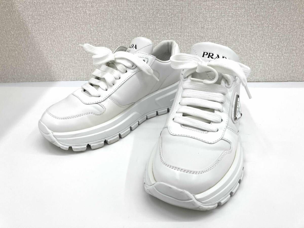 PRADA プラダ 1 E 804 M スニーカー 36 2 約23 cm 三角プレート レディース ホワイト レザー