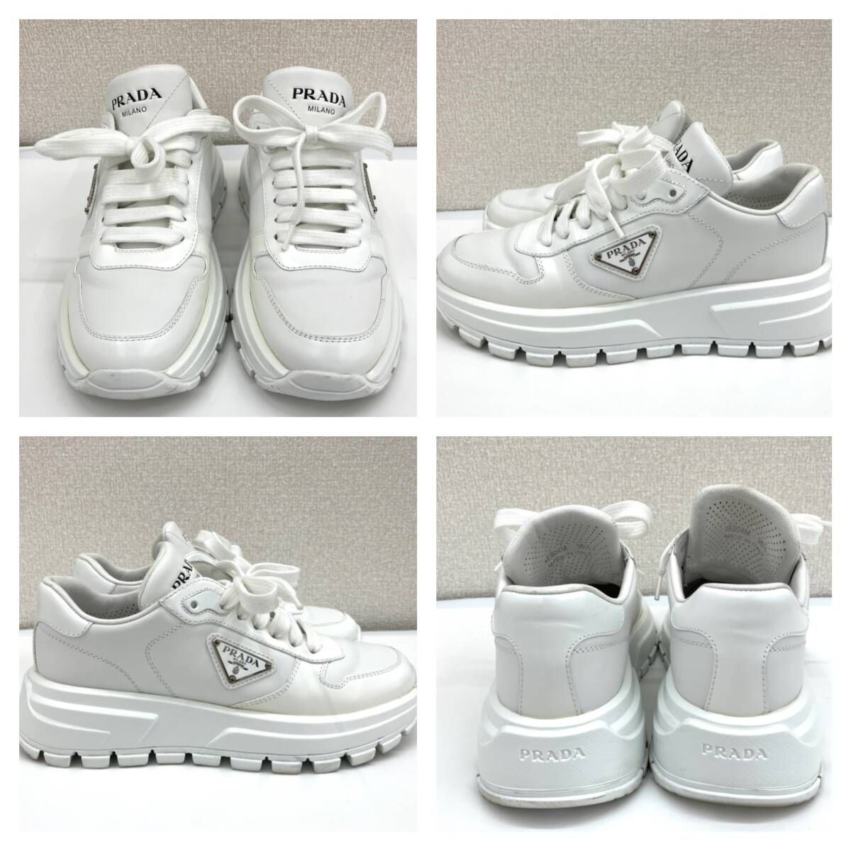 PRADA プラダ 1 E 804 M スニーカー 36 2 約23 cm 三角プレート レディース ホワイト レザー
