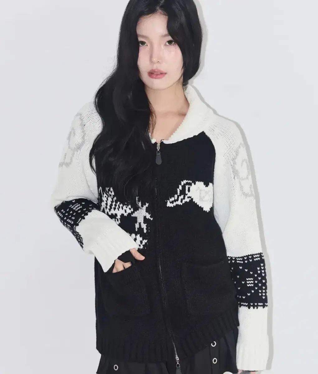 エンジェル リング カウチン ニット ジップアップ ブラック