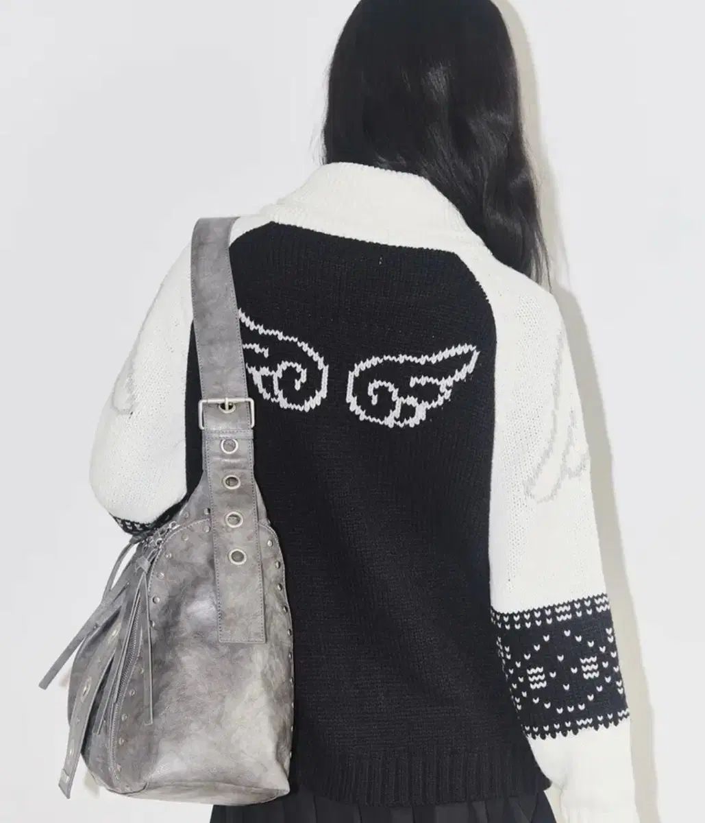 エンジェル リング カウチン ニット ジップアップ ブラック