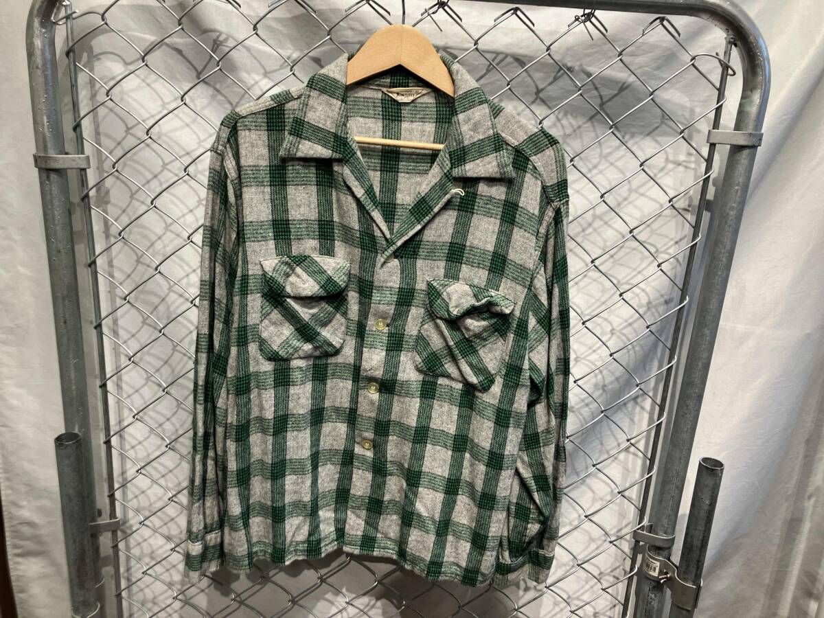 60s Monterey ウール 開襟シャツ ボードシャツ グレー×グリーン