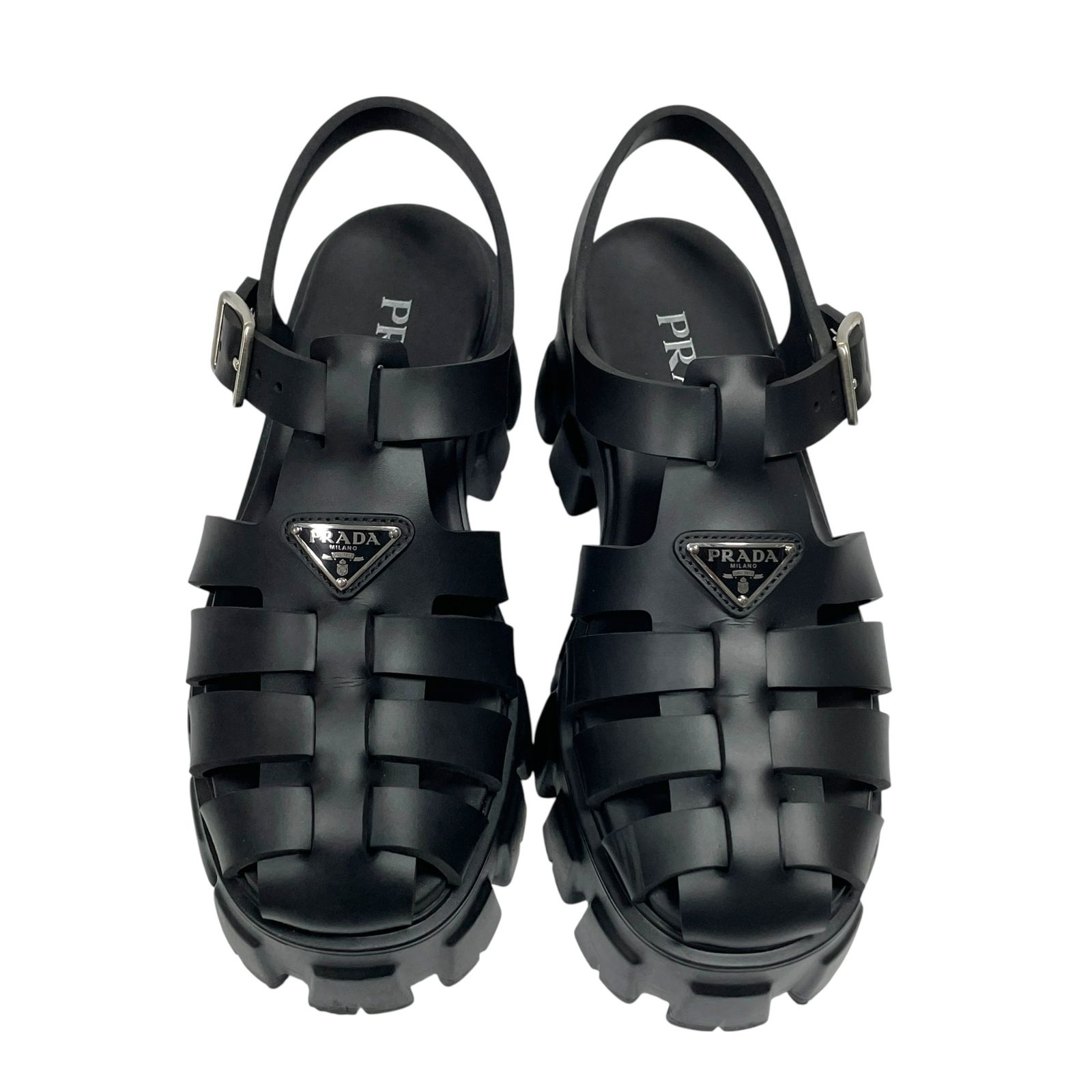 PRADA プラダ 2 X 3083 モノリス ラバー グルカサンダル レディース ブラック サイズ37 厚底サンダル 品