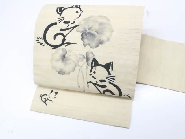 螺鈿細工 ネコ 子猫 妖精 袋帯 未使用品 グリッター 正絹 お太鼓柄 京袋帯 WAKKA 風神 雷神 猫 グレー 水色 正絹 お太鼓 一重太鼓