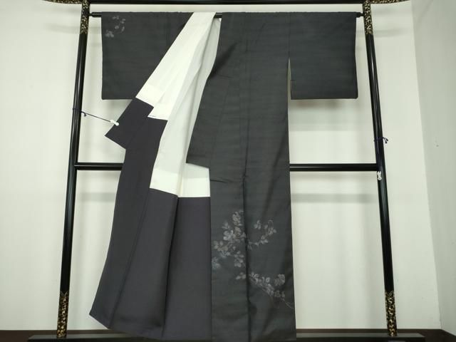 平和屋着物○京都印象派 友禅作家 橋本恵 訪問着 手描き 枝花文 黒地