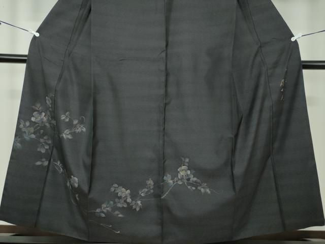 平和屋着物○京都印象派 友禅作家 橋本恵 訪問着 手描き 枝花文 黒地