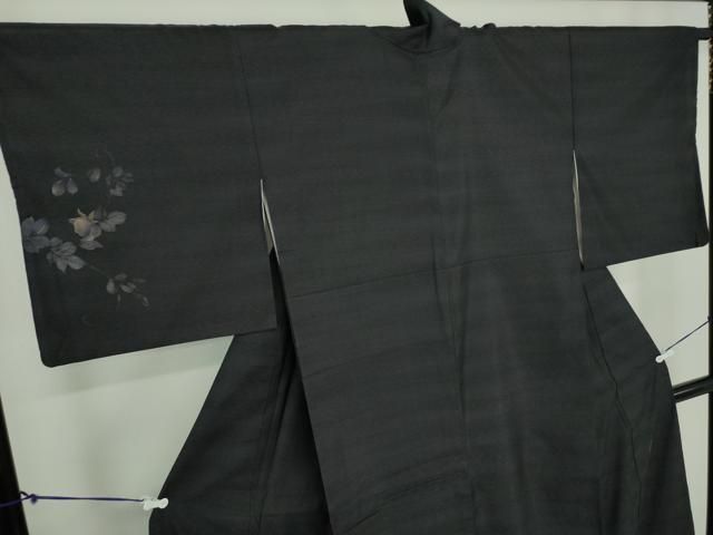 平和屋着物○京都印象派 友禅作家 橋本恵 訪問着 手描き 枝花文 黒地