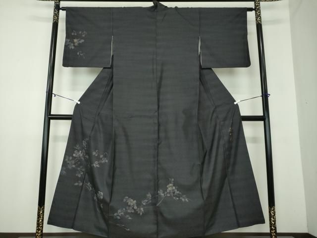 平和屋着物○京都印象派 友禅作家 橋本恵 訪問着 手描き 枝花文 黒地