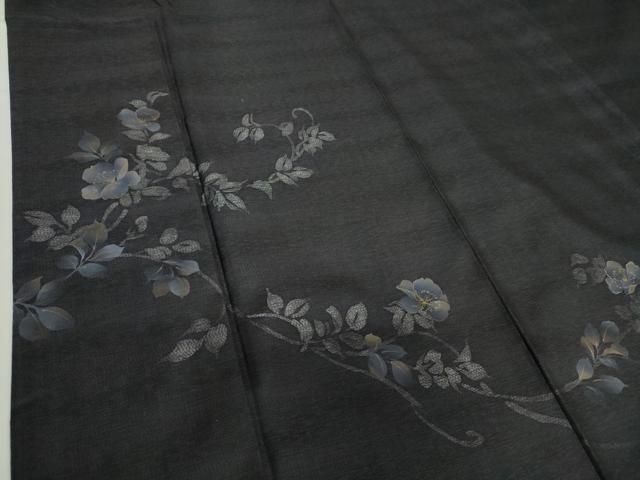 平和屋着物○京都印象派 友禅作家 橋本恵 訪問着 手描き 枝花文 黒地