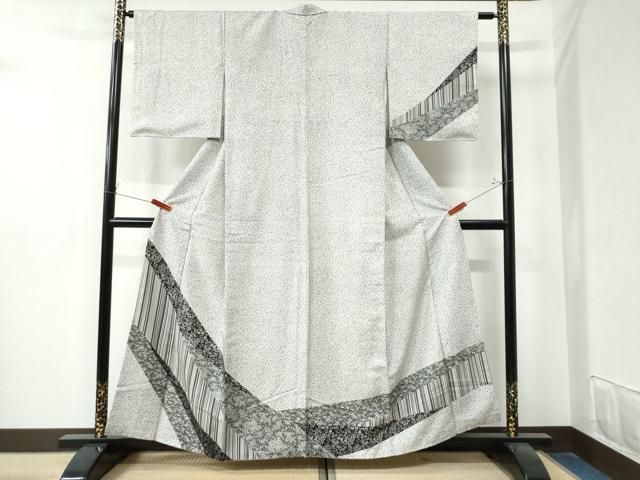 平和屋着物○訪問着 縞 葡萄花唐草文 たたき染め 正絹 逸品 CAAZ3341yc 【