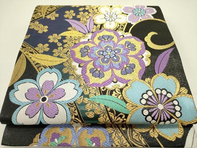 平和屋着物 両面 六通柄袋帯 唐織 舞桜 金銀糸 正絹 op
