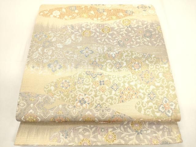 平和屋着物 西陣 創喜庵謹製 スリーシーズン 春夏秋 六通柄袋帯 唐織 雲取吉祥花文 金糸 証紙付 正絹 ak