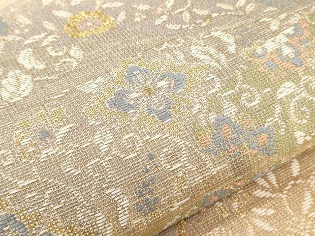  平和屋着物 西陣 創喜庵謹製 スリーシーズン 春夏秋 六通柄袋帯 唐織 雲取吉祥花文 金糸 証紙付 正絹 ak 袋帯 帯