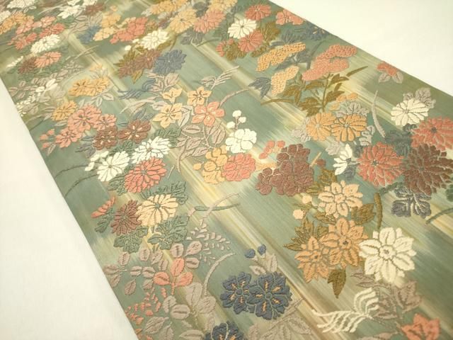 平和屋着物 六通柄袋帯 唐織 草花 正絹 op