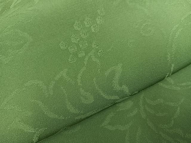  平和屋着物 上質な色無地 葡萄唐草地紋 草色 正絹 ph 色無地 着物